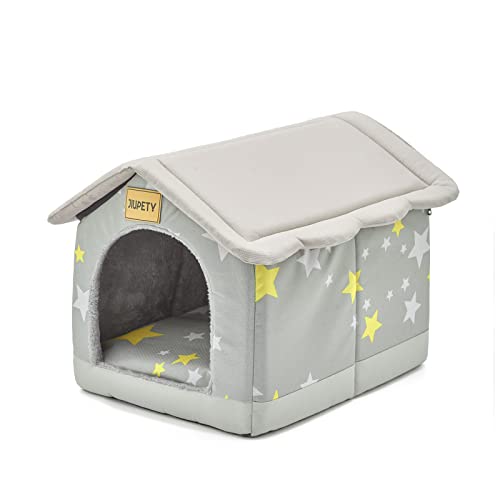 Jiupety Cómoda cama para mascotas, casa para mascotas para interiores y exteriores, tamaño S para gatos y perros pequeños, cama nido cálida para dormir para gatos y perros, gris