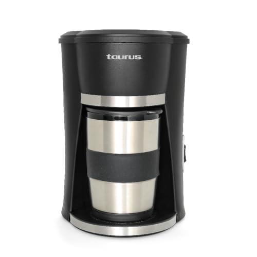 TAURUS SEDNA 2000 | Cafetera con termo para llevar | Versátil y ecológica | Filtro lavable | Termo de acero inoxidable | 300 ml | Interruptor luminoso | Negro