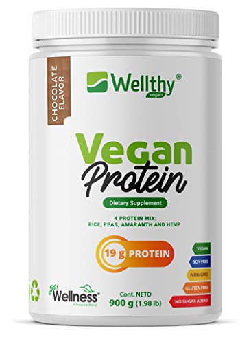 Proteina Vegana Vegan Protein Mix Sabor Chocolate. Proteína de Arroz, Amaranto, Chícharo y Hemp. 900 gramos (1.8 libras)