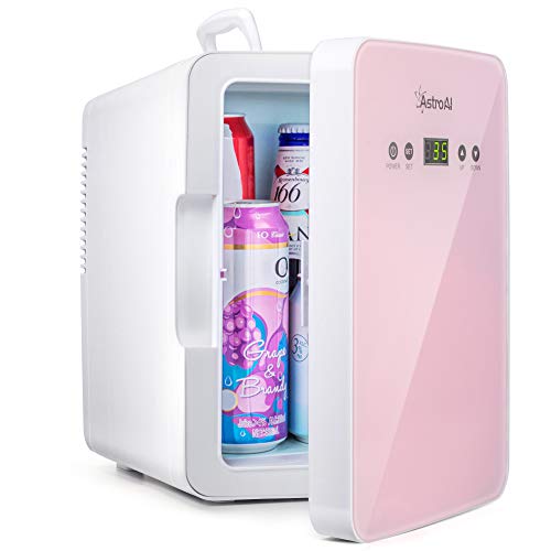 AstroAI Mini Refrigerador Mini fridge para Skincare de 6 litros / 8 latas con Control de Temperatura Enfriador Termoeléctrico Portátil AC/DC Mini Frigobar para Cosméticos Medicamentos Leche Materna (ROSA)