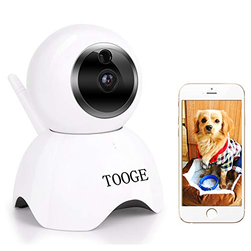 TOOGE Cámara de seguridad inalámbrica para mascotas, cámara de seguridad para el hogar, FHD, WiFi, cámara de interior, monitor para mascotas, visión nocturna, audio de 2 vías y detección de movimiento