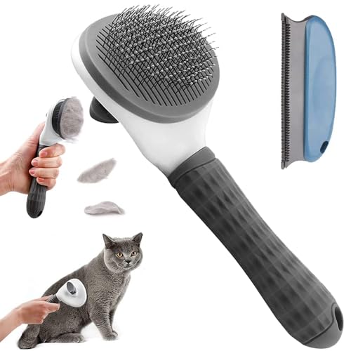 2 piezas cepillo para mascotas,Cepillos de Aseo para Mascotas,Cepillo para Perros y Gatos Removedor de Cabello,Para depilación, masaje y peinado de mascotas. (Gris - Redondo)