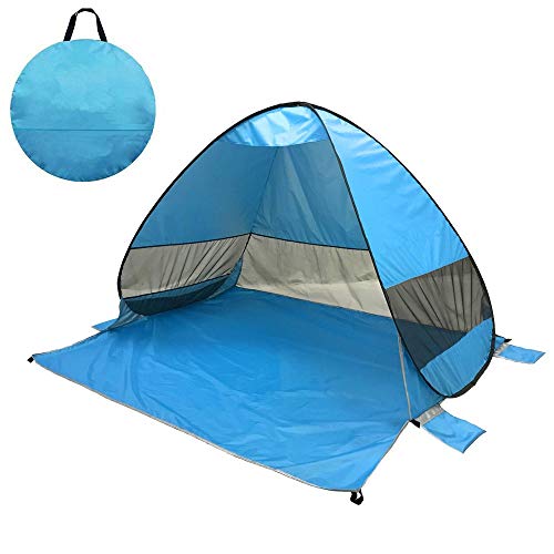 BS-26 Carpa de Playa, Refugio de Sol de Playa Pop Up Carpa de Sombra de Playa, Refugio de Sol Cabaña 2-3 Personas Protección UV (Azul Claro, 200X165X130CM)