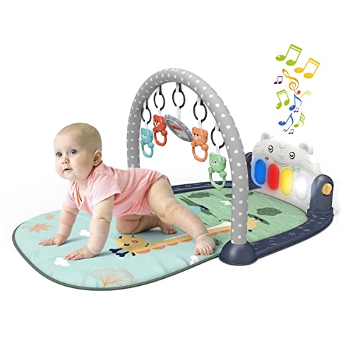 Raganet, Baby Gym Musical, Gimnasio para Bebés con Piano Juguete, Tapete con Juegos, Diseños Divertidos: Jirafa y León Azul