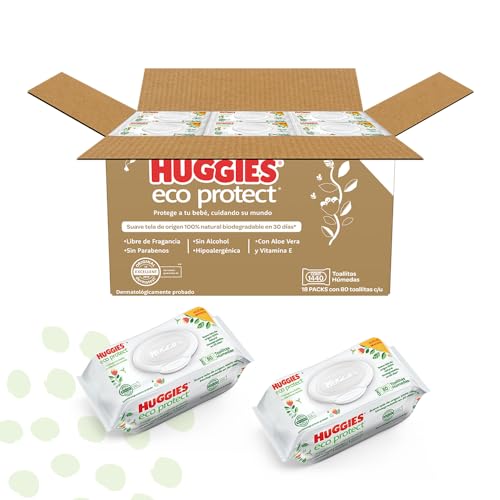 Huggies Eco Protect, Toallitas Húmedas Para Bebé, Caja Con 1,440 Piezas (18 paquetes de 80 toallitas c/u)