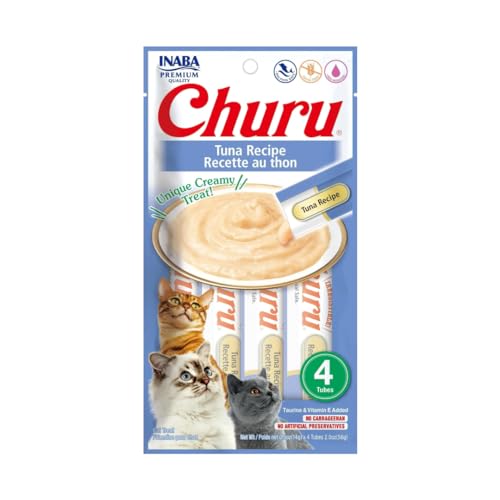 Inaba Churu Premios para Gato Sabor Atún, Puré Cremoso, Delicioso Sabor, 4 Tubos de 14 grs c/u