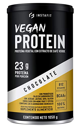 Instafit Proteína Vegana Vegetal en Polvo, 23 gr Proteína con Probióticos, Sin Gluten ni Soya, Sabor Chocolate de 1.05 Kg