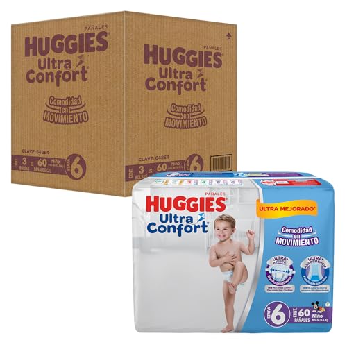 Huggies Ultra Confort Pañal Desechable para Bebé, Etapa 6, Niño, Caja con 180 Piezas, Ideal para niños de más de 13.5 kg