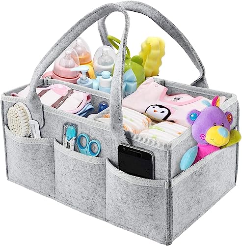 Organizador de Pañales para Bebé,canasta organizadora bebe,cesta de fieltro para almacenamiento de pañales,organizador con múltiples bolsillos y compartimentos flexibles para pañales,toallitas y otros