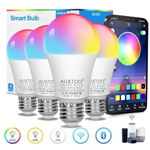 Focos Led Inteligentes Wi-Fi, Foco Led E27 12W RGBW 2.4Ghz, Colores Regulable, Control Remoto de Cozylife APP, Compatible con Alexa, Google Home (4 Unidad)