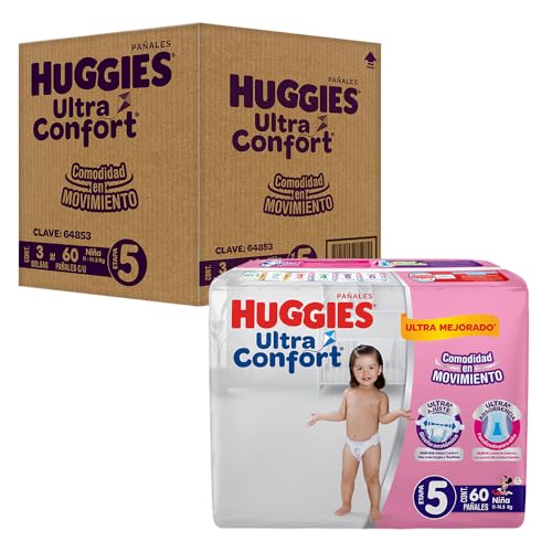 Huggies UltraConfort Pañal Desechable para Bebé, Etapa 5 Niña, Paquete con 180 Piezas, Ideal para niñas de 11 a 14.5kg