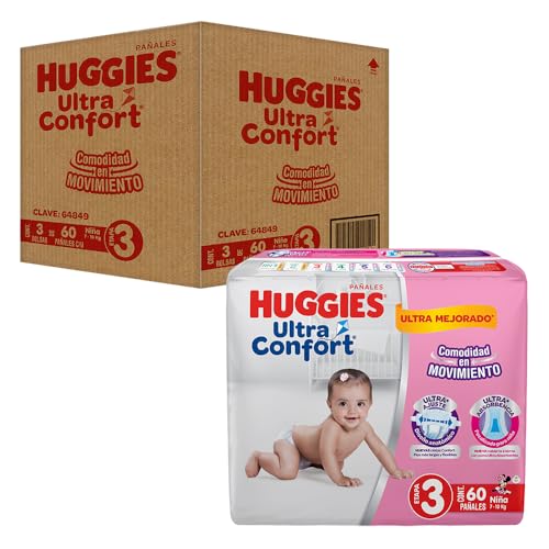 HUGGIES UltraConfort Pañal Desechable para Bebé, Etapa 3, Niña, Caja con 180 Piezas, Ideal para Bebés de 7 a 10 kg