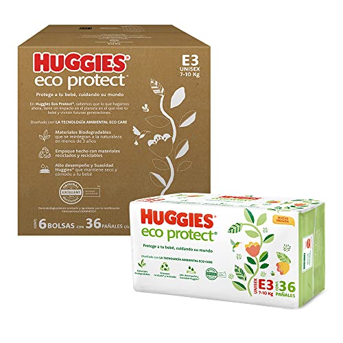 Huggies Eco Protect Pañal Desechable para bebé, Unisex, Etapa 3, Caja con 160 Pañales Desechables, Ideal para Bebés de 7 a 10 kilogramos