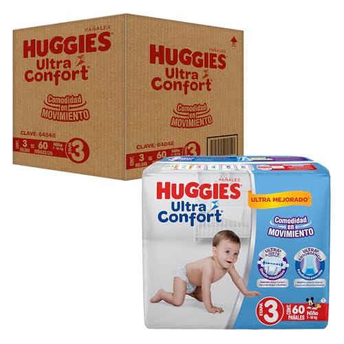 Huggies UltraConfort Pañal Desechable para Bebé, Etapa 3, Niño, Caja con 180 Piezas, Ideal para Bebés de 7 a 10 kg