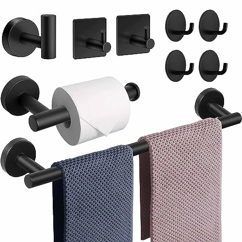 LETTURE 9 Piezas Juego de Accesorios de Baño Ganchos para Toallas de Baño, Toallero Baño 41cm + Portarrollos para Papel + Toallero Barra + 7 Gancho de Acero Inoxidable, para Familia, Hotel, Bar