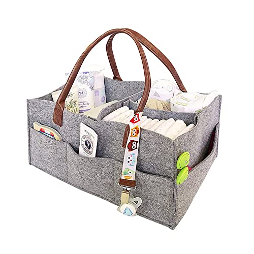 DOTOTO Organizador de pañales para bebé,cesta de fieltro para almacenamiento de pañales, Pañalera para guardería o coche,38×25.5×18cm(gris)