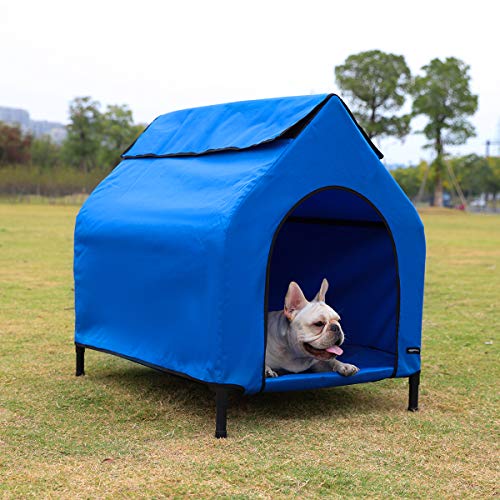 Amazon Basics YF99121BU-S - Casa portátil elevada para mascotas, pequeña (35 x 32 x 26 pulgadas), azul,