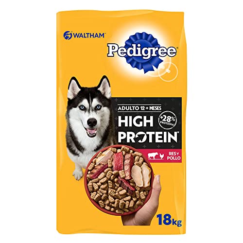 PEDIGREE High Protein Alimento Completo y balanceado para Perros Adultos de Todas Las Razas y tamaños. Sabor Res y Pollo 18kg